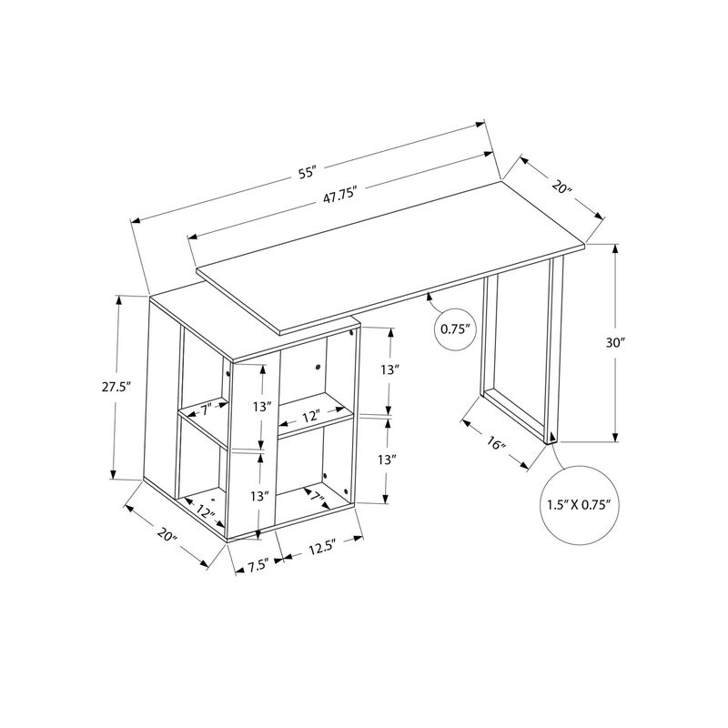 Monarch Specialties I 7600 Computer Desk, Home Office, Left, Right Set-up, Storage Shelves, 55"L, Work, Laptop, Metal, Laminate, White, Grey, Contemporary, Modern