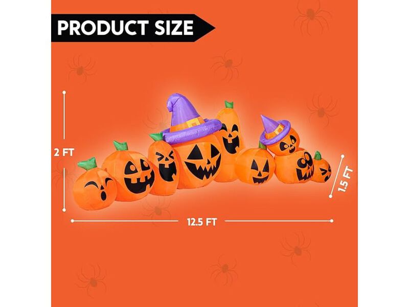 12.5FT Halloween Inflatable Pumpkin Cluster with Witch Hat – Blow-Up Yard Decor with Built-in LEDs for Lawn, Garden & Party Display