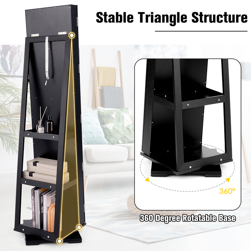 360&deg; Rotatable 2-in-1 Lockable Jewelry Cabinet with Full-Length Mirror