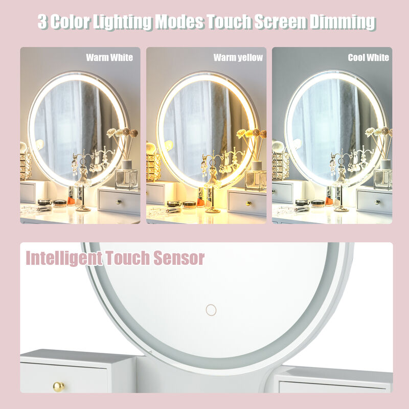 Makeup Vanity Table Set 3 Color Lighting Dressing Table