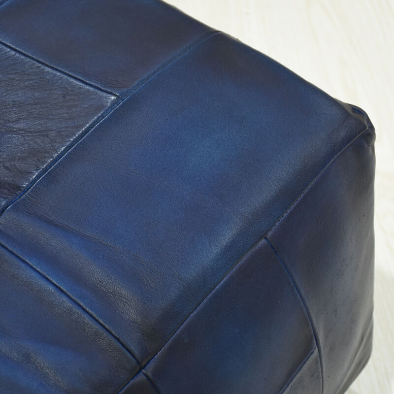 Geometric Handmade Leather Square Pouf 21"x21"x12" (Recycled Foam with Fibre Fill) Vintage Blue Color MABBBACPF25 BBH Homes