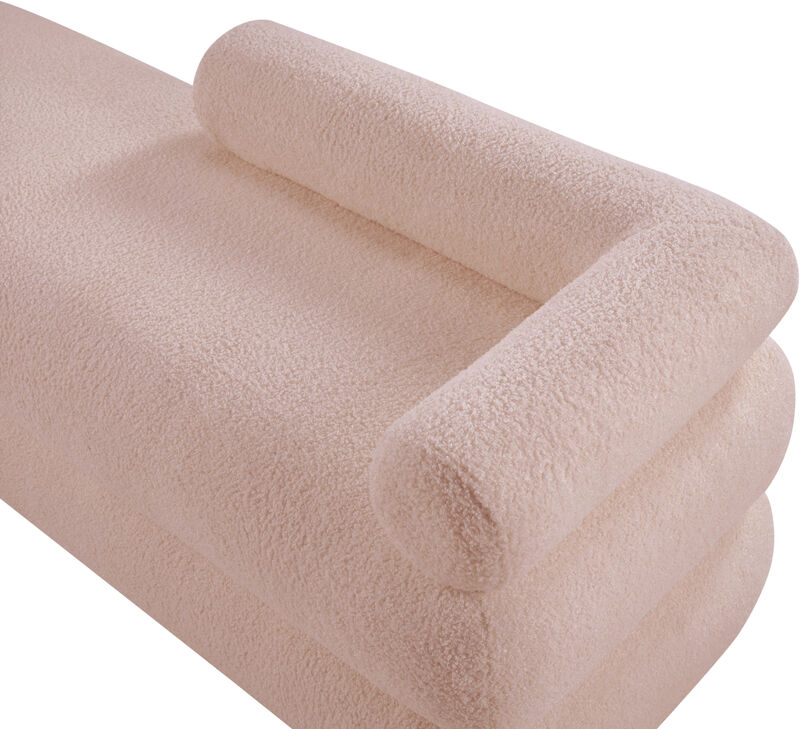 Meridian Furniture Kennedy Pink Faux Shearling Teddy Fabric Bench