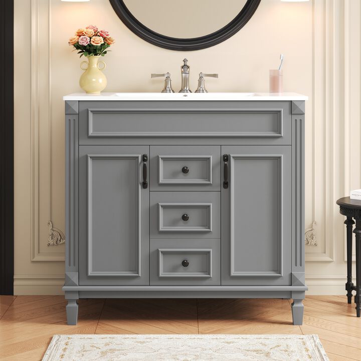 36 in. W Modern Bathroom Vanity with Sink and Top, 2 Soft-Close Doors and Storage Cabinet