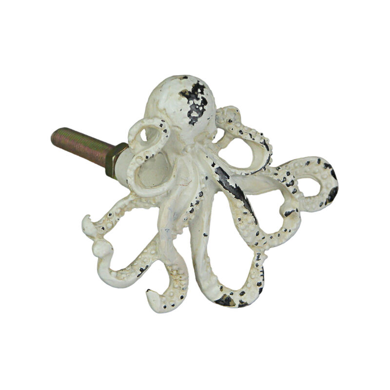 Set of 6 Distressed Finish Coastal White Cast Iron Octopus Drawer Pulls Cabinet Knobs image number 0