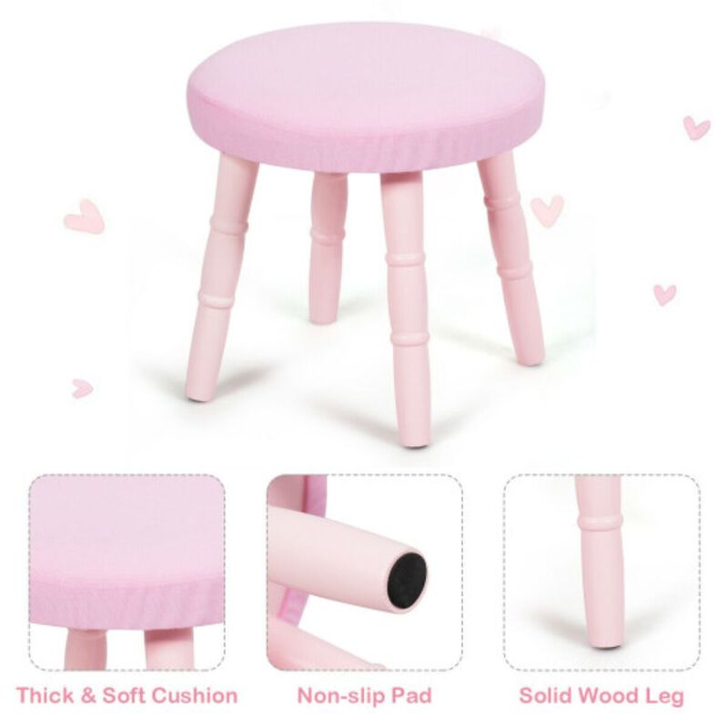 Kids Wooden Princess Makeup Table with Cushioned Stool-Pink