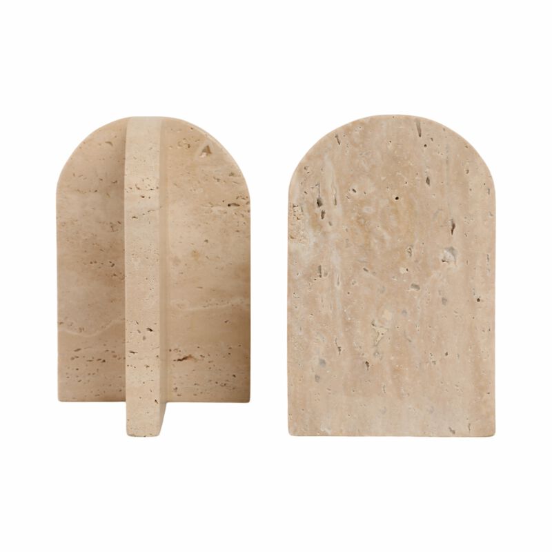 S/2 6" Arched Travertine Bookends, Tan image number 4
