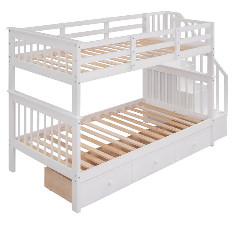 Merax Stairway Twin-Over-Twin Bunk Bed with Three Drawers for Bedroom, Dorm