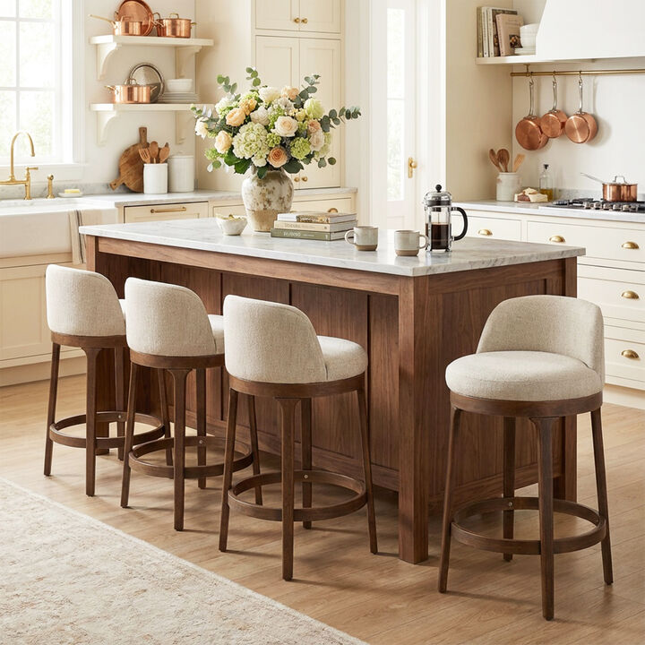 Christopher Knight Home Cecile Modern Rubberwood Upholstered Bar Stools (Set of 4)