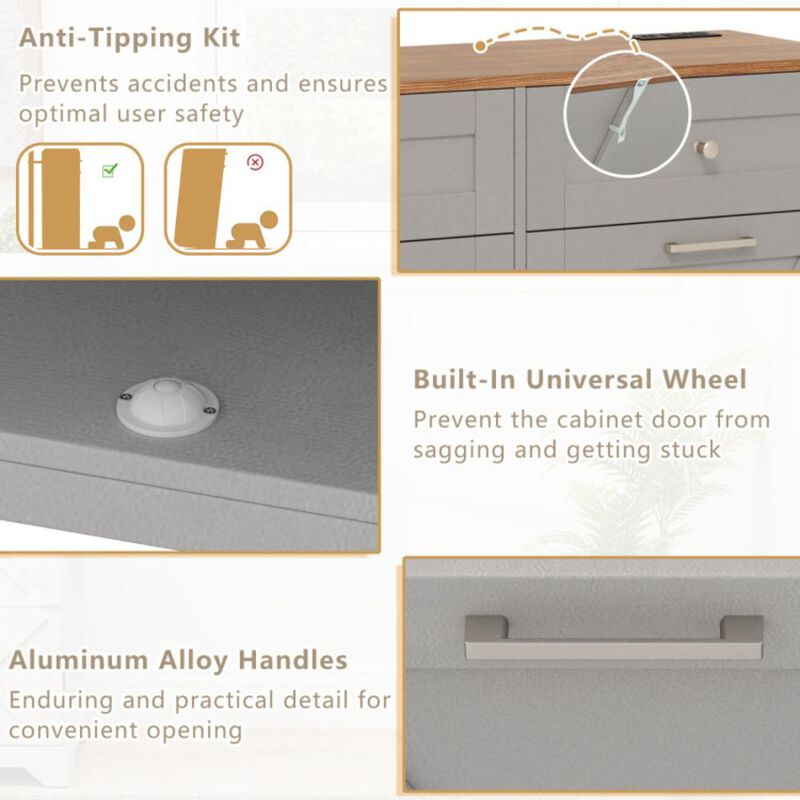 Hivvago Tilt Out Trash Can Cabinet with Outlets and Adjustable Shelf