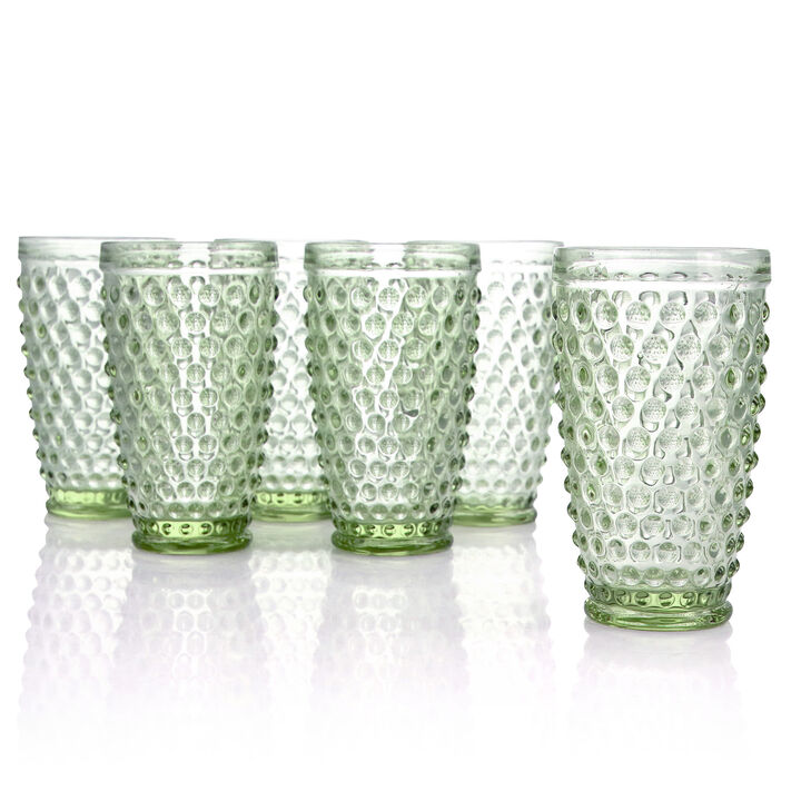 Martha Stewart 6 Piece Hobnail Handmade Glass Tumbler Set in Green