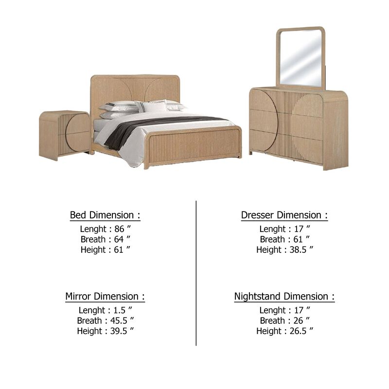Tanya 4pc Queen Bedroom Set, Dresser Mirror, Reeded Natural Brown image number 5