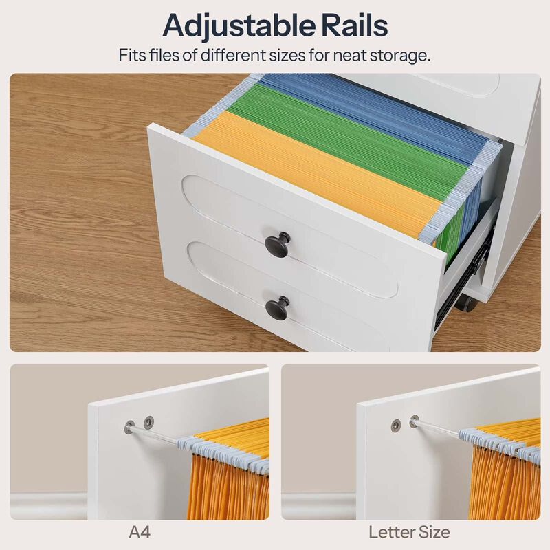 Farmhouse Rolling File Cabinet with Lock and 3 Storage Drawers-White image number 6