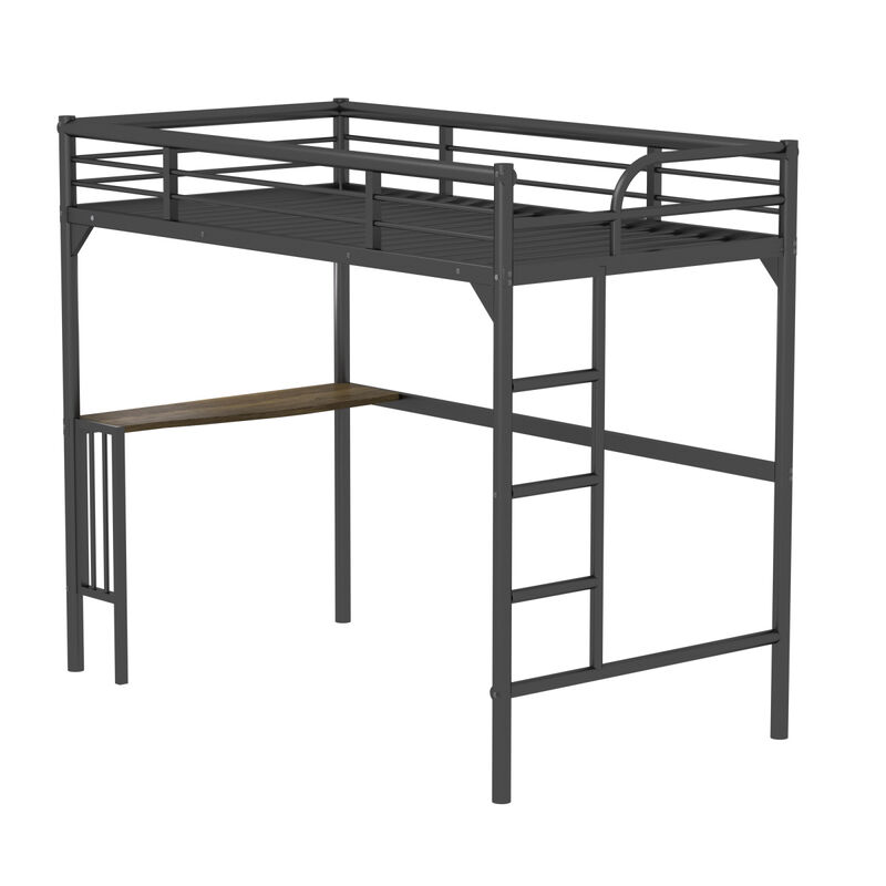 Twin Metal Loft Bed with Desk, Ladder and Guardrails,bookdesk under bed, Black