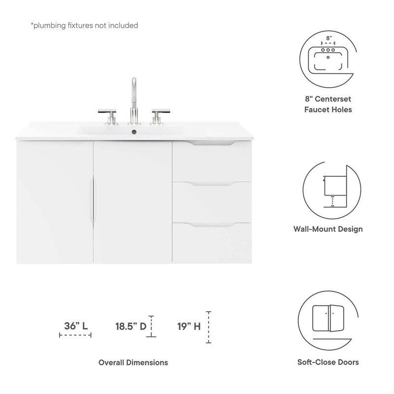 Vitality 36" Bathroom Vanity Cabinet (Sink Basin Not Included)