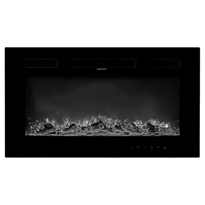 Electric Fireplace Wall Mounted 1500W with Adjustable Flame, Remote & Overheat Protection-Black