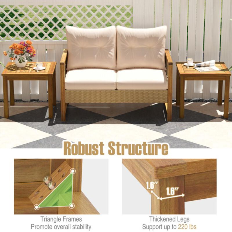 Hivvago Outdoor Side Table Teak Wood End Table Square Patio Snack Coffee Table