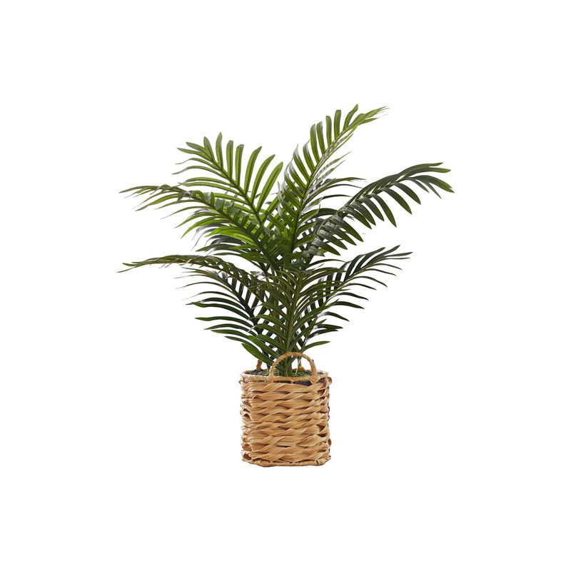 Monarch Specialties I 9503 - Artificial Plant, 24" Tall, Palm, Indoor, Faux, Fake, Table, Floor, Greenery, Potted, Real Touch, Decorative, Green Leaves, Beige Woven Basket image number 0