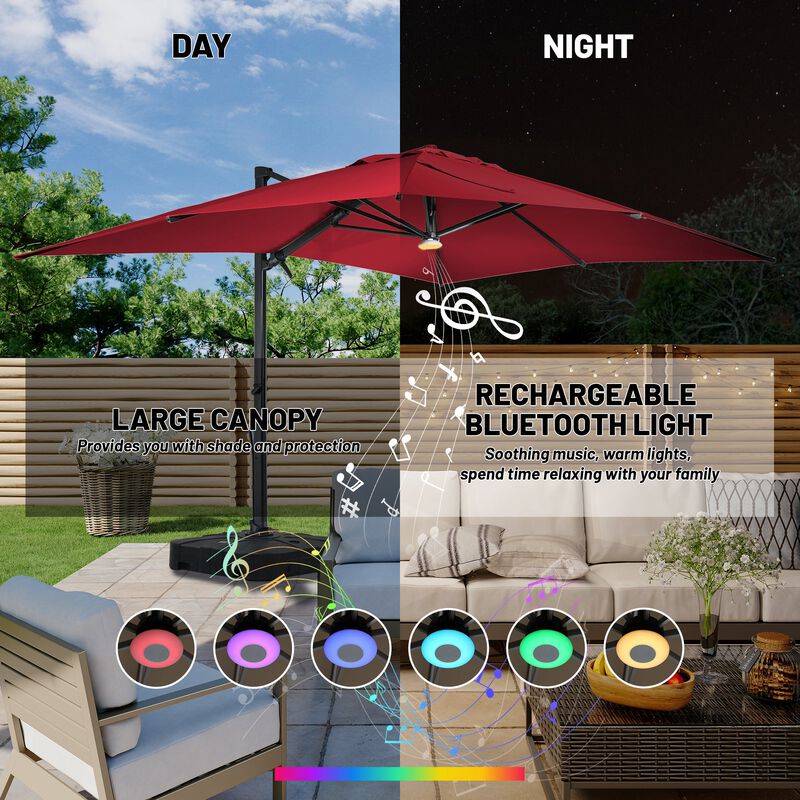 10x13 ft. 360&deg; Rotation Cantilever Patio Umbrella with BaseandBT in Red