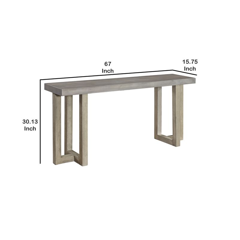 Lizi 67 Inch Sofa Console Table, Hand Applied Faux Concrete Finish, Gray-Benzara