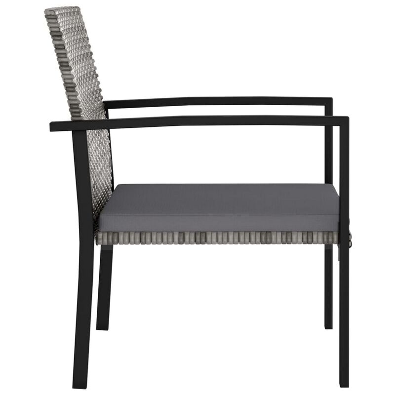 Outdoor Dining Side Chair Set of 2, Gray Poly Rattan, Black Steel - Benzara