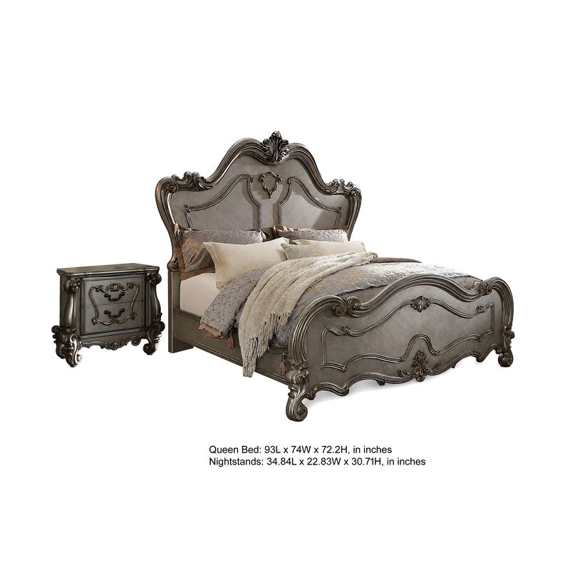 2pc Queen Bedroom Set, Silver and Gray, Nightstand image number 7