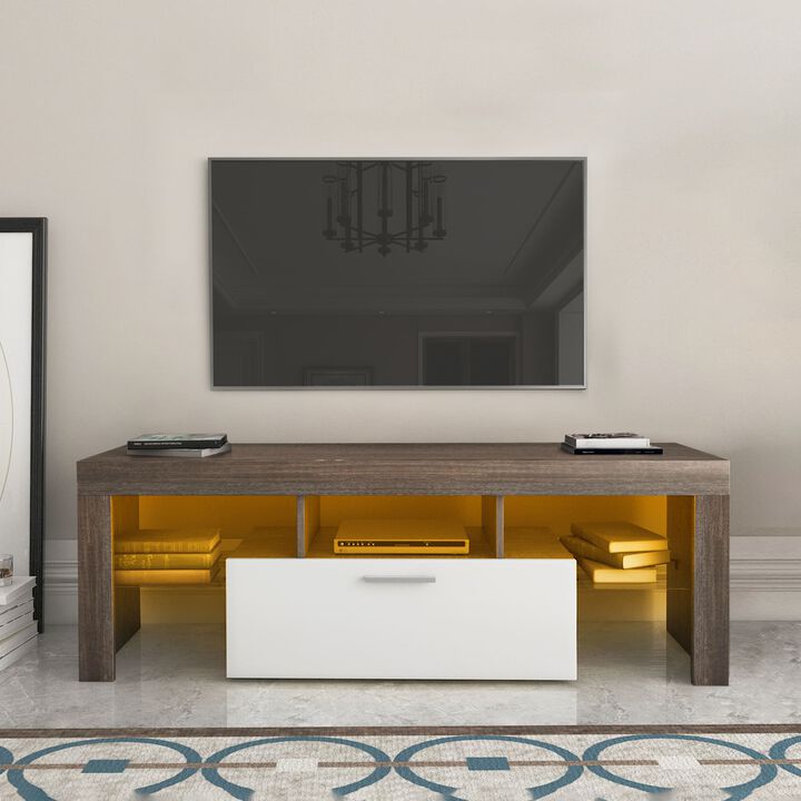 Hivvago Easy and Quick Assembly Modern TV Stand with Toughened Glass Shelf