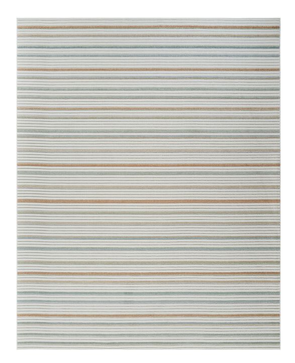 HomeRoots 5' X 7' Cream and Beige Striped Distressed Indoor Outdoor Area Rug