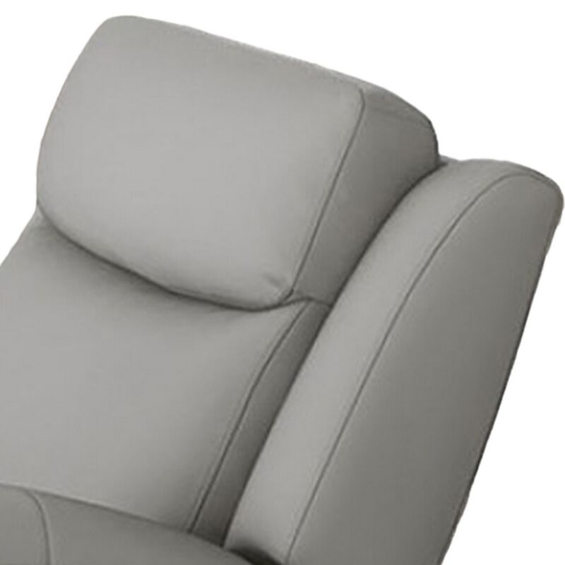 Cobe Manual Recliner Chair, Solid Wood and Soft Top Grain Gray Leather - Benzara