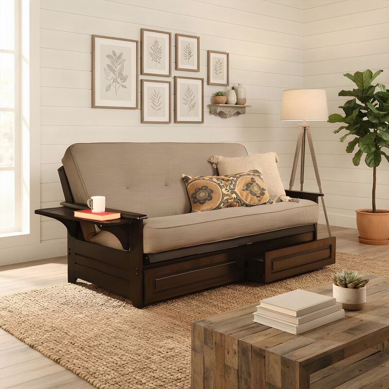 Phoenix Frame-Espresso Finish-Linen Stone Mattress-Storage Drawers image number 4