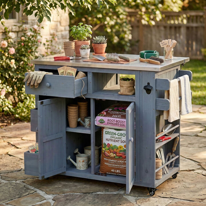 Japtef Outdoor Solid Wood Extendable Kitchen Island