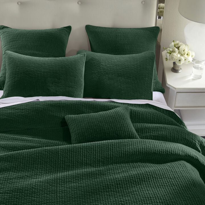 Stonewashed Green Cotton Velvet King Quilt Set