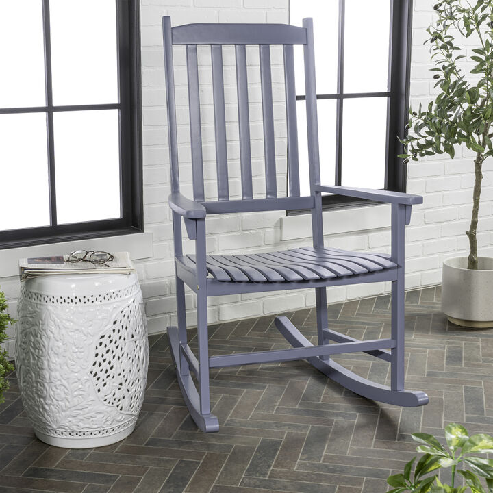 Seagrove Farmhouse Classic Slat-Back 350-LBS Support Acacia Wood Outdoor Rocking Chair, Cashmere Blue