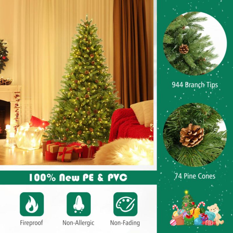 Hivvago Artificial Christmas Tree with Pine Cones and Adjustable Brightness