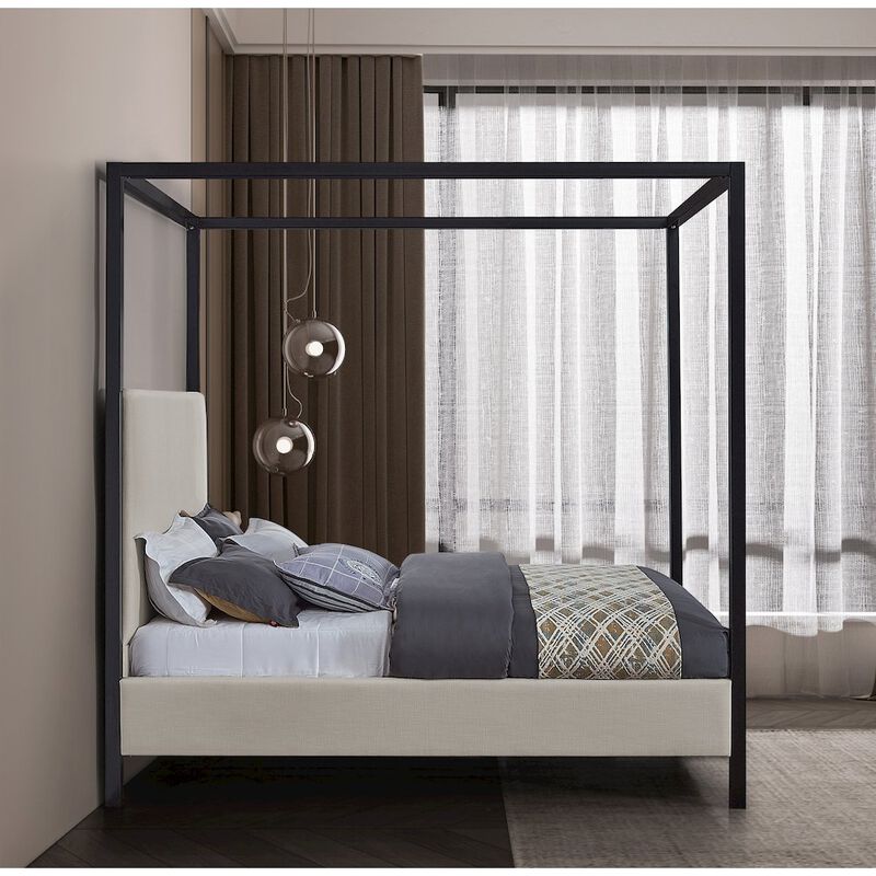 Meridian Furniture James Beige Linen Textured Fabric Queen Bed