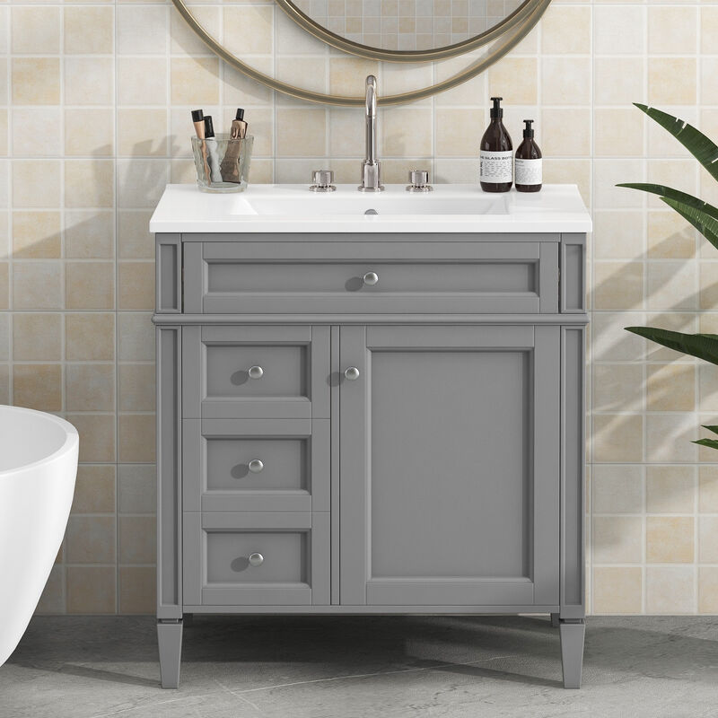 30 in. W Modern Single Sink Bathroom Vanity with 2 Drawers and 1 Tip-Out Drawer image number 2