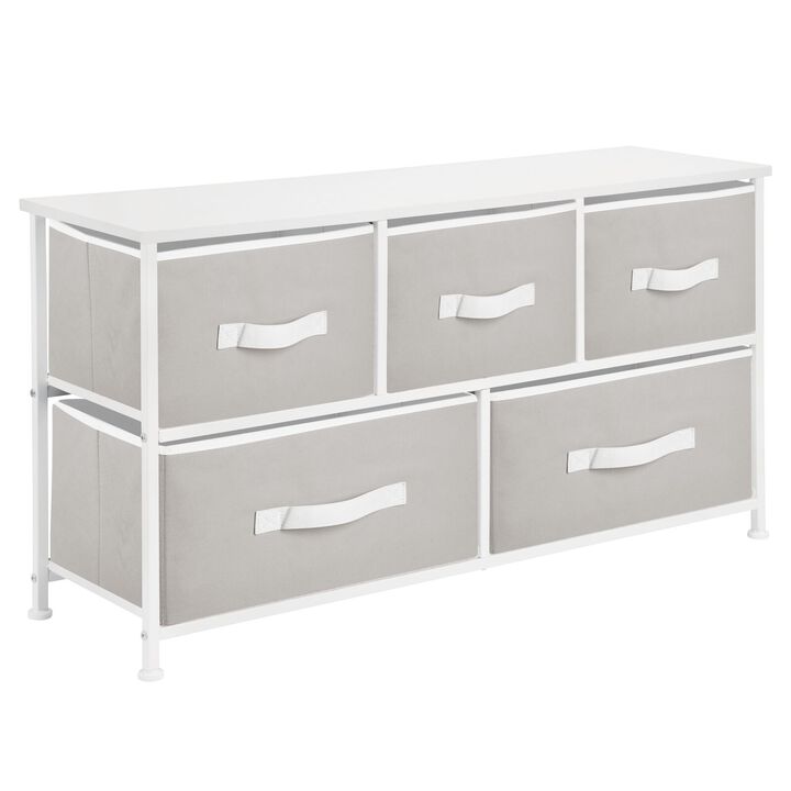 mDesign Wide Storage Dresser Furniture with 5 Removable Fabric Drawers, Gray