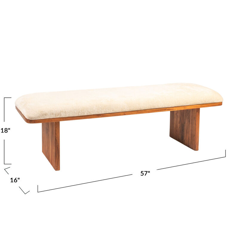 Rectangular Acacia Wood and Crushed Velvet Bench image number 2
