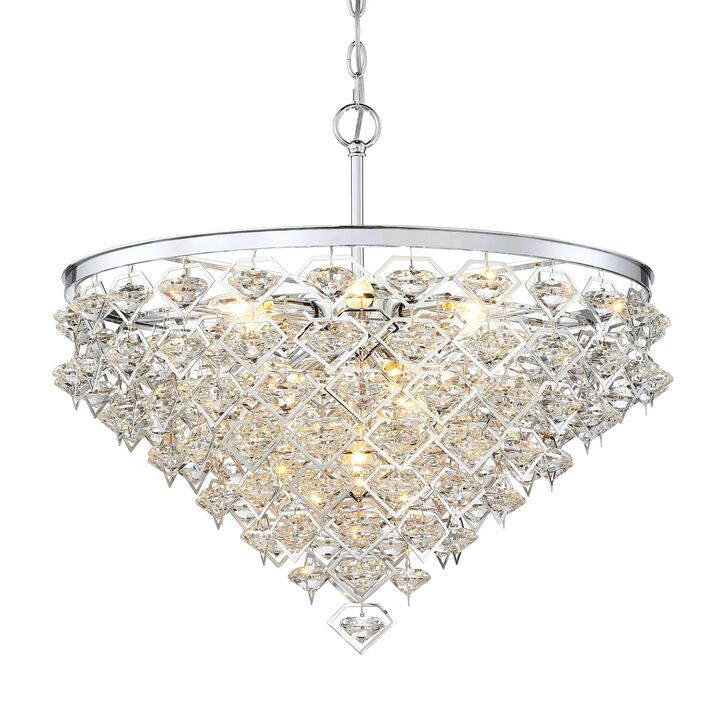 26"D 10-Light Modern Luxury Chrome Crystal Chandelier For Living Room, Dining Room