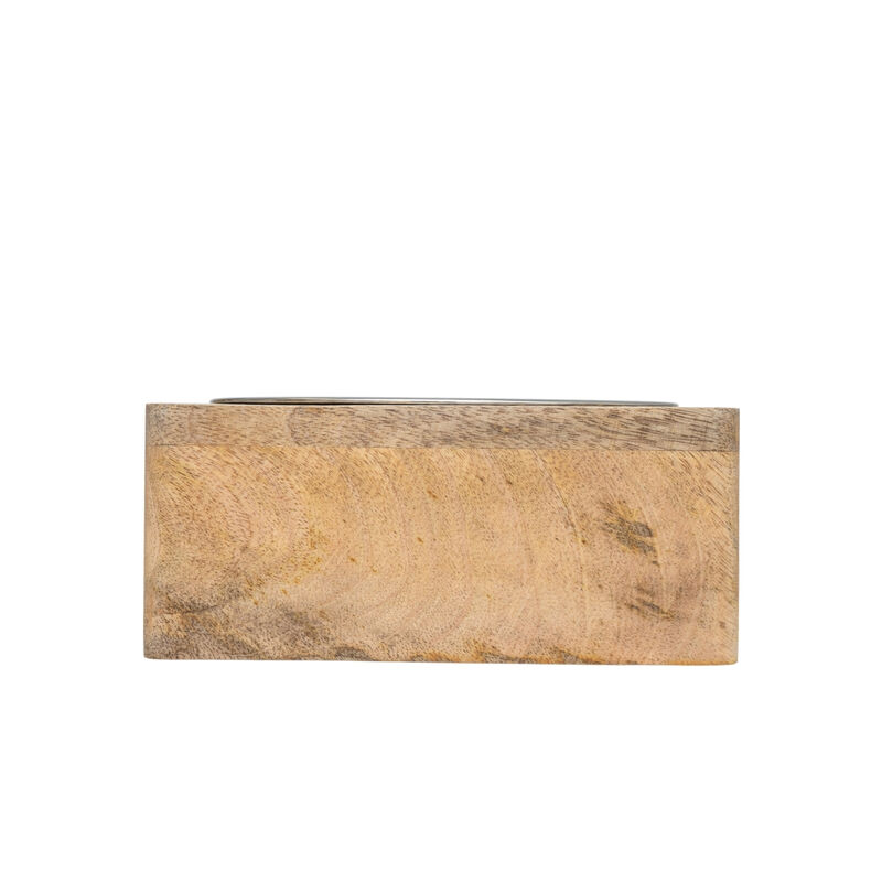 Country Living Elegant Stainless Steel Dog Bowl with Square Mango Wood Holder, Perfect for Modern Pet Homes – 1 qt