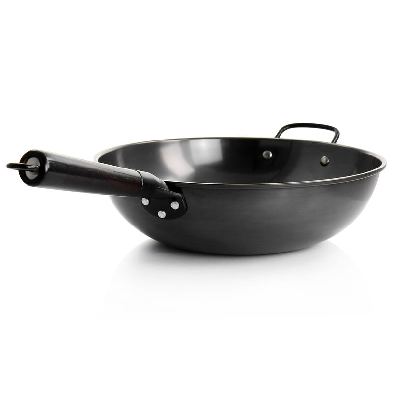 Gibson Home Debossed 13 Inch Heavy Gauge Carbon Steel Wok in Black