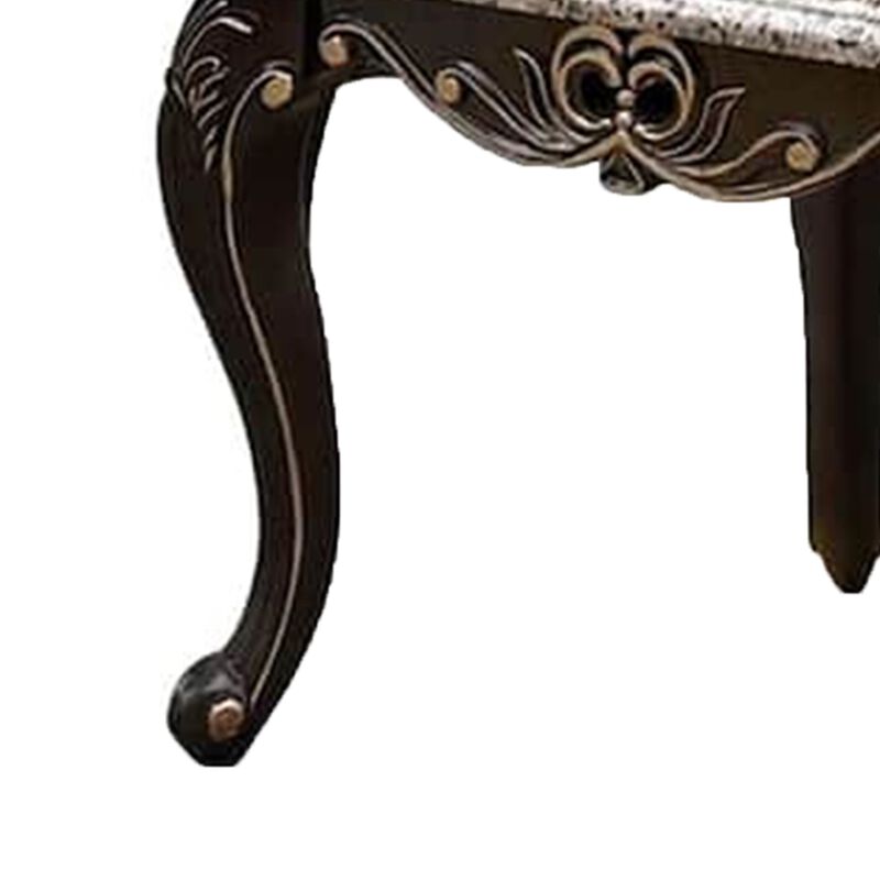 Ery End Table, Dark Walnut Brown Wood, Carved Details, 28 Inch