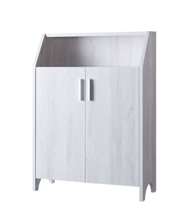 White Oak Shoe/Storage Cabinet with 4 Interior Shelves & Open Shelf Organizer with Spacious Top