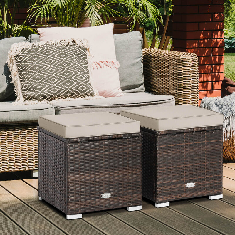 2 Pieces Patio Ottoman with Removable Cushions