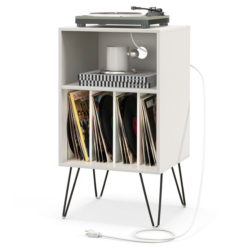 Record Player Stand with Charging Station for Living Room or Bedroom Storage and Decor