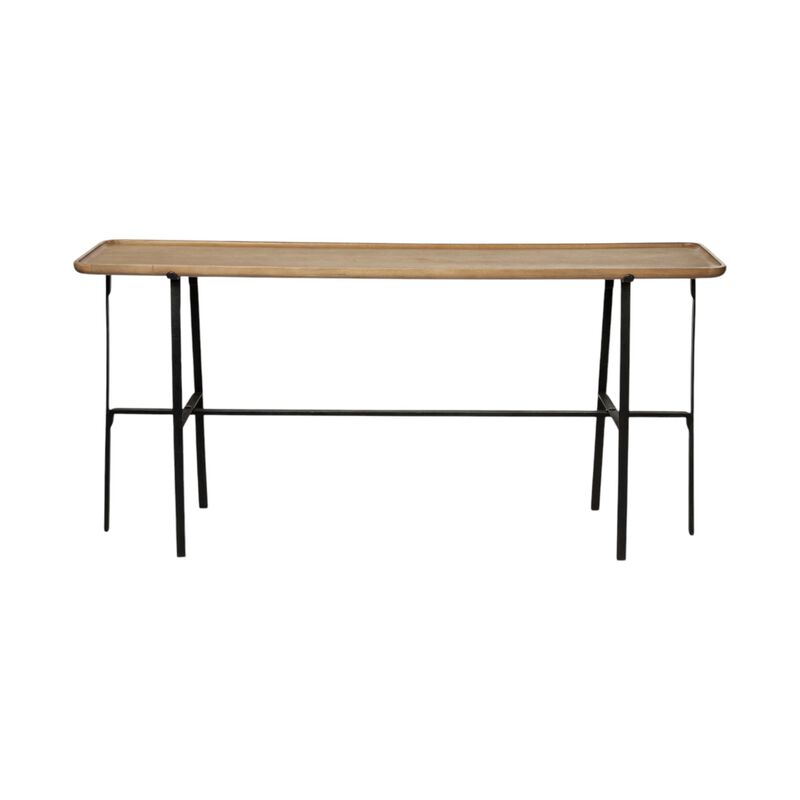 HomeRoots 60" Brown and Black Solid Wood and Metal Trestle Console Table image number 0