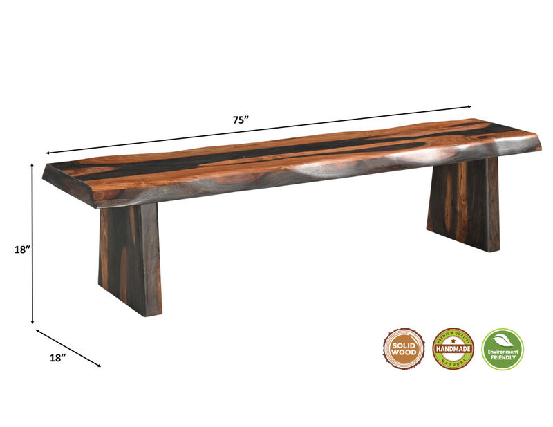 HomeRoots 75" Brown Solid Wood Live Edge Dining Bench image number 5