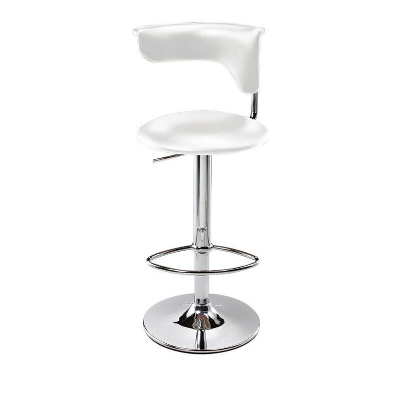 Flax 22-32 Inch Adjustable Counter Height Stool, Vegan Faux Leather, White - Benzara