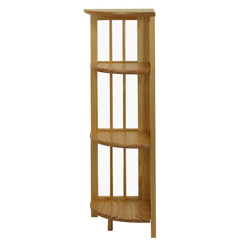 4-Shelf Corner Folding Bookcase-Natural