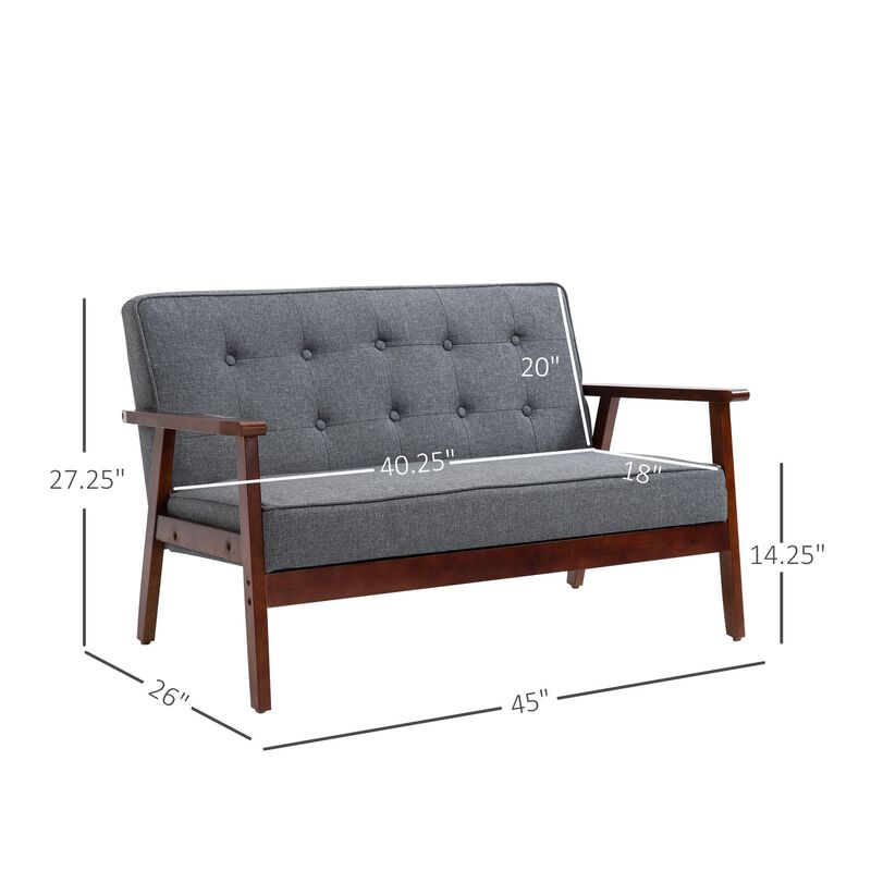 Grey Cozy Seating: 2-Seat Linen-Touch Tufted Loveseat