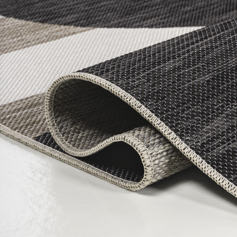 Allison Classic Beach Stripe and Monstera Leaf Indoor/Outdoor Area Rug